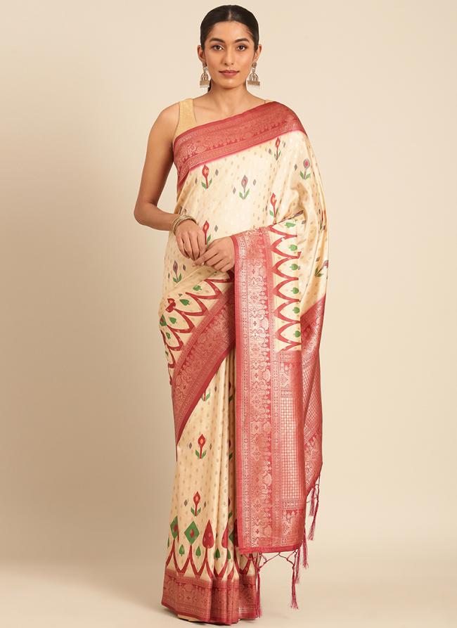 Silk Pink Casual Wear Printed Saree